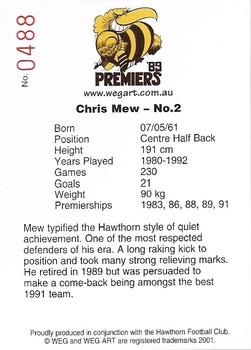 2001 Weg Art '89 Premiers #5 Chris Mew Back